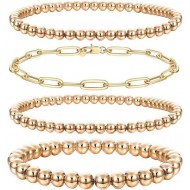 4 PCS Bead Bracelet For Women Beaded Ball Paper Clip Bracelet Stretchable Elastic Bracelet Set